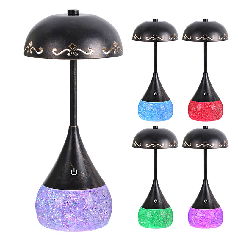 Đèn bàn đèn LED chai long lanh RGB với nắp cong