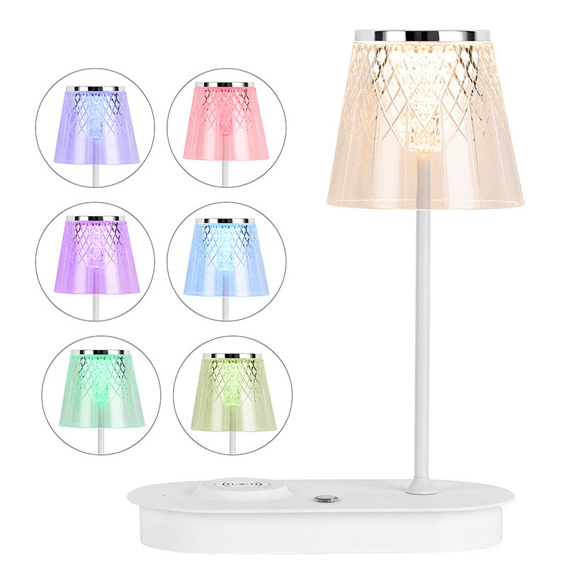 Đèn bàn đèn LED bóng râm trong suốt với bộ sạc không dây